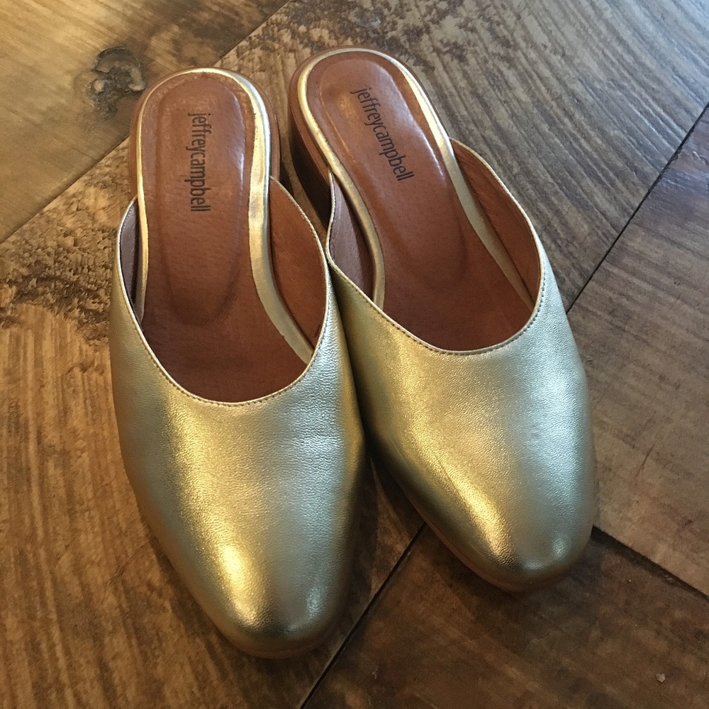 JEFFREY CAMPBELL GOLD SLIDES